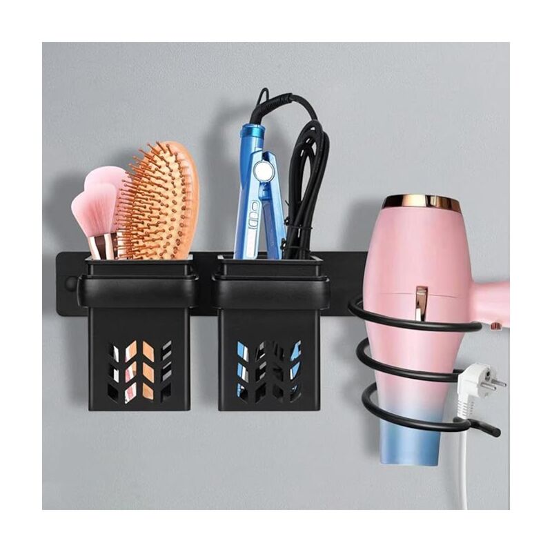 Shining House - Support de sèche-cheveux en aluminium avec rangement en abs et organisateur de câbles, étagère de bain multifonctionnelle pour