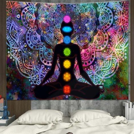 SHINING HOUSE Tapiz, tapiz de pared de mandala, tapiz de meditación, tapiz de mandala colorido, tapiz de pared de mandala de yoga, con kit de instalación, para dormitorio, sala de estar, dormitorio, e