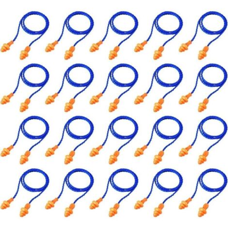 SHINING HOUSE Tapones para los oídos reutilizables con cordón, tapones de silicona para los oídos para dormir, tapones para los oídos con cancelación de ruido para protección auditiva (azul), 20 pares