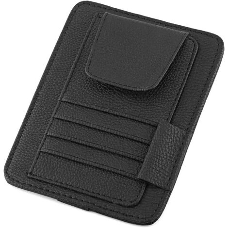 SHINING HOUSE Tarjetero para coche, organizador de tarjetas de crédito, billetera con clip para gafas de sol, color negro