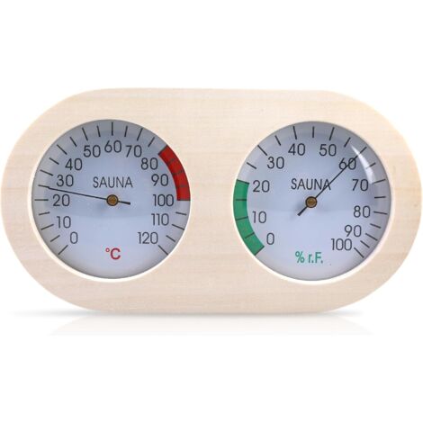 SHINING HOUSE Termómetro e higrómetro de madera para sauna: estación de medición para sauna, cuchillo climático, accesorio para sauna 2 en 1 con termómetro e higrómetro,