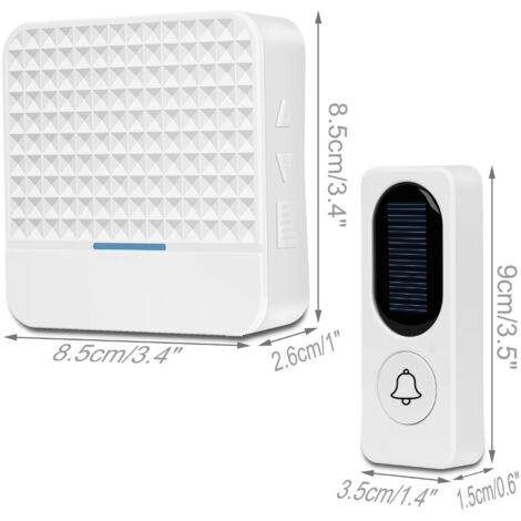 SHINING HOUSE Timbre inalámbrico Timbre electrónico solar inalámbrico, blanco 8,58,52,6 cm, 93,51,5 cm