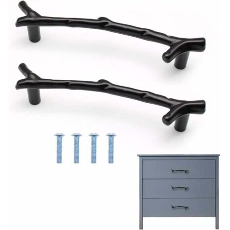 SHINING HOUSE Tirador para muebles en forma de rama, tirador para puerta de aleación de zinc duro, apto para cajas de zapatos, armarios, cajones (96 mm, negro)