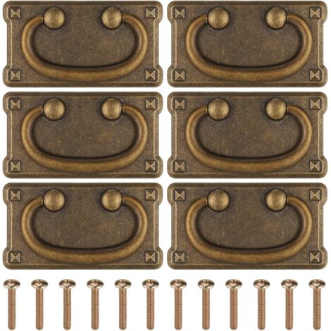 SHINING HOUSE Tirador para muebles vintage, 6 piezas, tirador de cajón con anillo antiguo, tirador de tocador de aleación de zinc, tiradores para cajones, armarios, puertas con tornillos, 96 x 52 mm