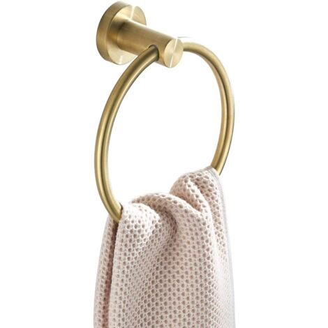SHINING HOUSE Toallero de acero inoxidable para montaje en pared, acabado en oro cepillado, aro para toalla, color dorado