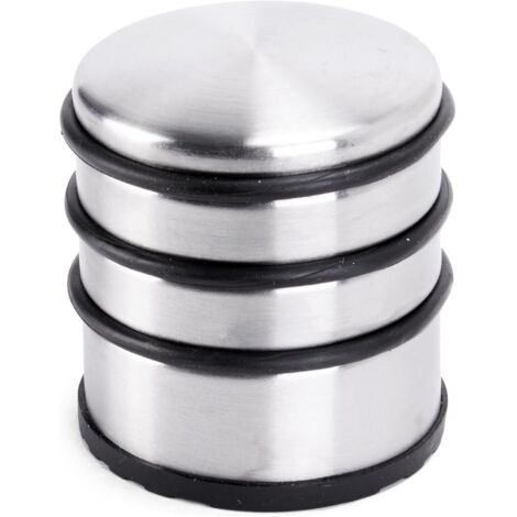 SHINING HOUSE Tope de puerta de acero inoxidable cepillado mate ⌀ 7 cm, altura: 8 cm  Tope de puerta macizo de 1,1 kg también para puertas pesadas  3 anillos de goma de alta calidad como protección