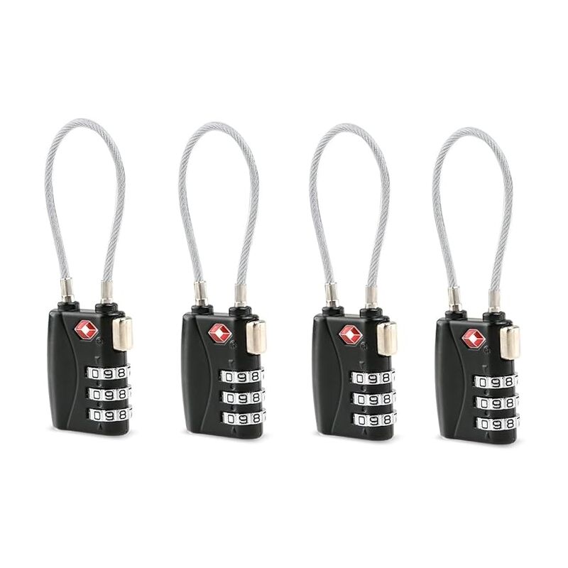Shining House - tsa Approuvé par câble de sécurité Voyage bagages Verrouillage 3 chiffres Combinaison Password Lock Cadenas 4 Pack (Noir)