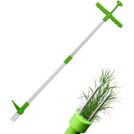 SHINING HOUSE Unkrautjäter, manueller Unkrautjäter mit Fußpedal, langer verstellbarer Griff, Wurzelentfernungswerkzeug, Gartenunkraut, Rasen, 100 cm (grün)
