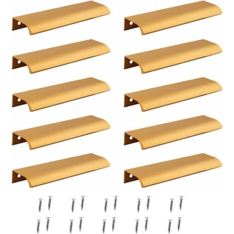 SHINING HOUSE Unsichtbarer Möbelgriff, 10 Stück, Goldgriff, Schrankgriff mit 20 Schrauben, Aluminium-Küchenprofilgriff, Schubladengriff, versteckte Griffe für Schränke, Schränke, Schreibtische (120 mm