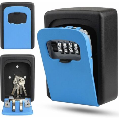 SHINING HOUSE Wall Mounted Key Box with 4 Digit Code, Waterproof Key Safe, Combination Key Box for Home, Garage, School - Blue, HANBING