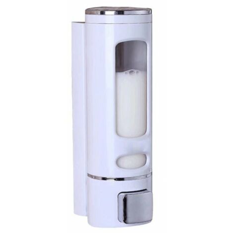 SHINING HOUSE Wandmontierte Seifenspender, manueller Seifenspender für Flüssigseife, Duschgel, Shampoo – 400 ml und Weiß-betterlife