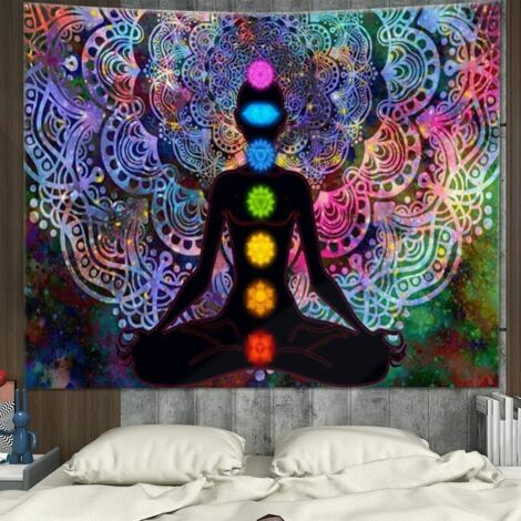 SHINING HOUSE Wandteppich, Mandala-Wandteppich, Meditations-Wandteppich, bunter Mandala-Wandteppich, Yoga-Mandala-Wandbehang, mit Installationsset, für Schlafzimmer, Wohnzimmer, Wohnheim, Studio