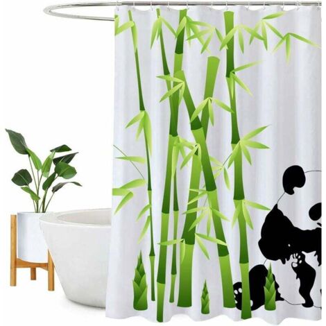 SHINING HOUSE Wasserdichter, waschbarer und schimmelresistenter Duschvorhang für Badezimmer – mit 12 Haken, Polyester, Panda, 180 x 180 cm