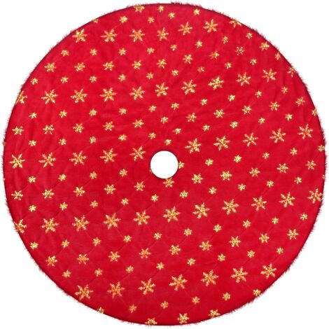 SHINING HOUSE Weihnachtsbaumrock aus Kunstfell, 121,9 cm, rote Baummatte mit gestickten goldenen Schneeflocken für Weihnachten, Winter, Neujahr, Heimdekoration