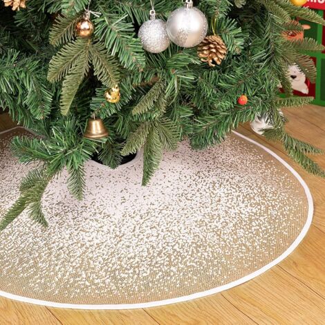SHINING HOUSE Weihnachtsbaumrock aus Sackleinen, 90 cm Schneeflockenmuster, rustikale Weihnachtsbaummatte für Feiertagsparty, Weihnachtsdekoration