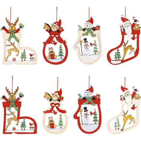 SHINING HOUSE Weihnachtsdekorationen aus Holz, Weihnachtsbaumschmuck, selbstgemachte Holzanhänger-Dekorationen für Weihnachtsbaum- und Partydekorationen