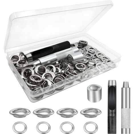 SHINING HOUSE Werkzeugmuttern-Set, 100-teiliges Ösen-Set, Planen-Ösen, silberfarbenes Segeltuch-Planen-Reparatur-Zelt-Ösen-Set, 12 mm (Innendurchmesser)