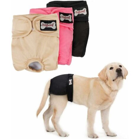 SHINING HOUSE Windeln für Hündinnen – waschbar, wiederverwendbar, bequem, saugfähig, Hygienewickel, physiologische Hose für kleine, mittelgroße und große Hunde, 3 Stück – Schwarz, Rosa, Beige (L)