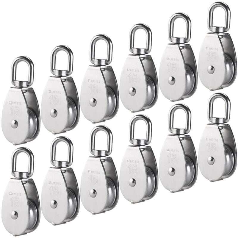 SHINING HOUSE12 Pièces M15 Poulie Simple en Acier Inoxydable 304, 15MM Seul Poulies Bloc Rouleau, Grue Pivot Crochet Lisse Fil Corde Câble Chargement