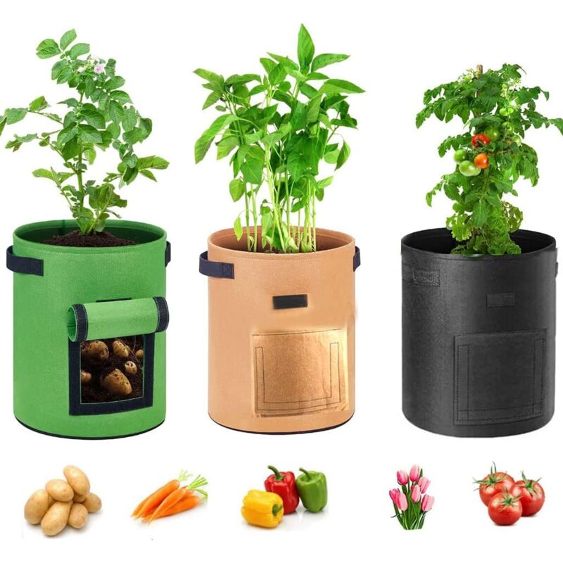 3 Sacs de Culture de Pommes de Terre, Sacs de Culture de Jardin de 7 Gallons Sacs de Plantes de Fenêtre Non Tissés avec Poignées pour Pommes de Terre
