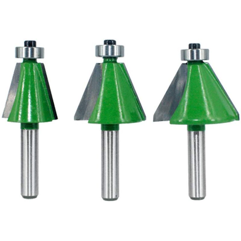 Shining House - 3Pcs 8mm Tige Fraise à Chanfreiner, Angle Biseautée Routeur Bits 2 Fléau 15°/22.5°/45°Chanfreinée fraise Charpente Coupe de Bord Pour