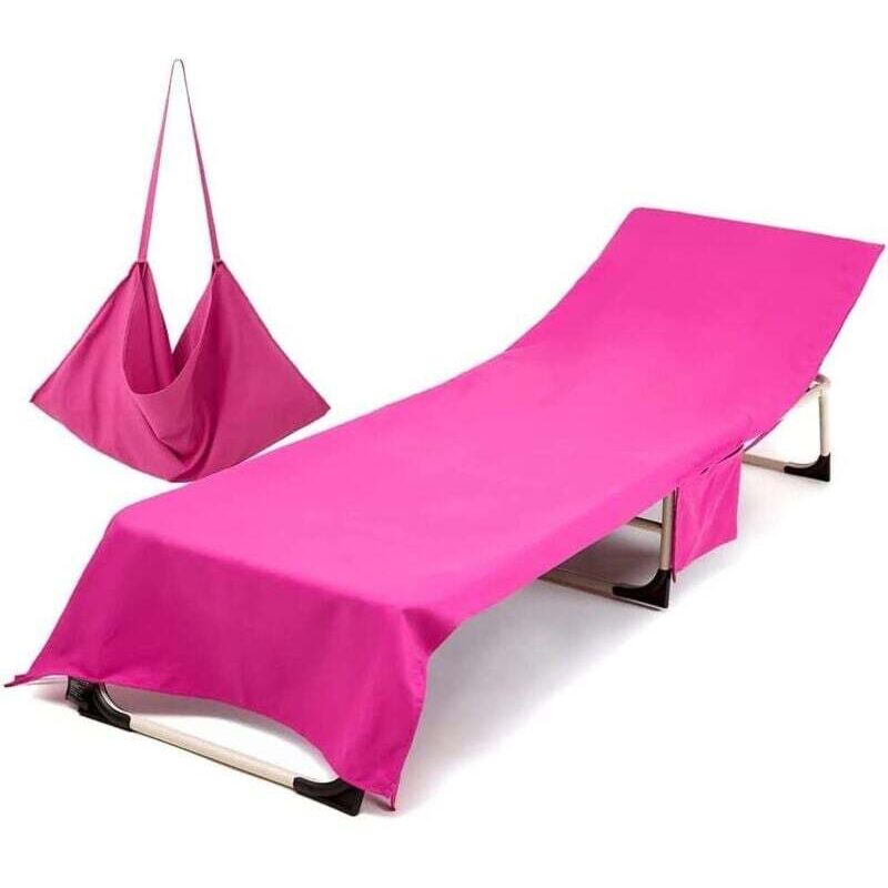 Housse de Chaise de Plage Longue en Microfibre, Serviette de Plage avec Poches de Rangement, Housse de Transat Pliable et Légère pour Bain de Soleil,