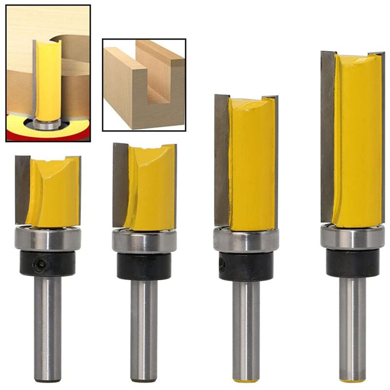 Shining House - Jeu de 4 mèches de toupie, tige de 8mm, profil, rainure, flûte, travail du bois, outils de coupe professionnels, toupie, jaune