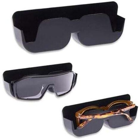 SHINING HOUSEOne Car Glasses Holder - Supporto autoadesivo per occhiali da sole con cuscinetti in feltro per occhiali da auto (nero 16,2 x 5,7 x 3,1 cm)
