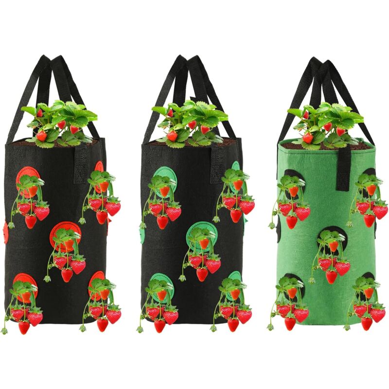 Paquet de 3 sacs à plantes muraux, sacs à plantes suspendus cylindriques, jardinières murales de jardin verticales durables, adaptées à la plantation