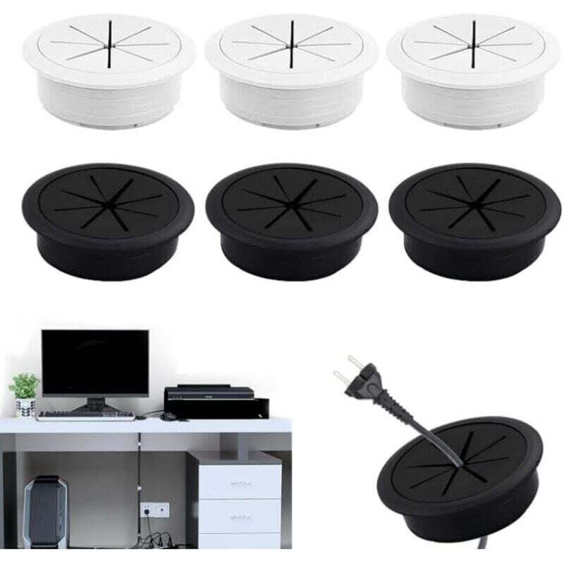Passe Cable Bureau 6 pièces Passe Fil Bureau 60 mm Cache Cable TV Mural Passe Cable Mural Rond Cache Fil Bureau Housse de Câble en Caoutchouc Pour