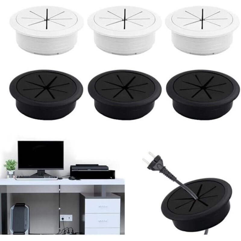 Passe Cable Bureau 6 pièces Passe Fil Bureau 60 mm Cache Cable TV Mural Passe Cable Mural Rond Cache Fil Bureau Housse de Câble en Caoutchouc Pour