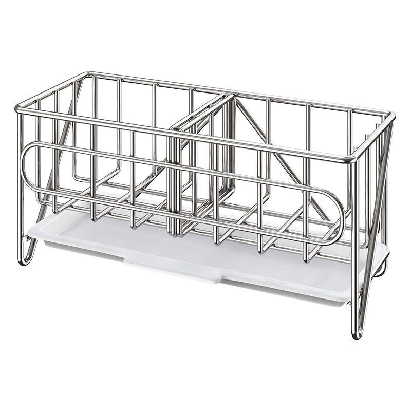 Porte Eponge Evier Cuisine Organisateur, Rangement Evier Cuisine Pour Brosse De Nettoyage, Porte-Savon Avec Plateau De Drainage, Argent - Shining