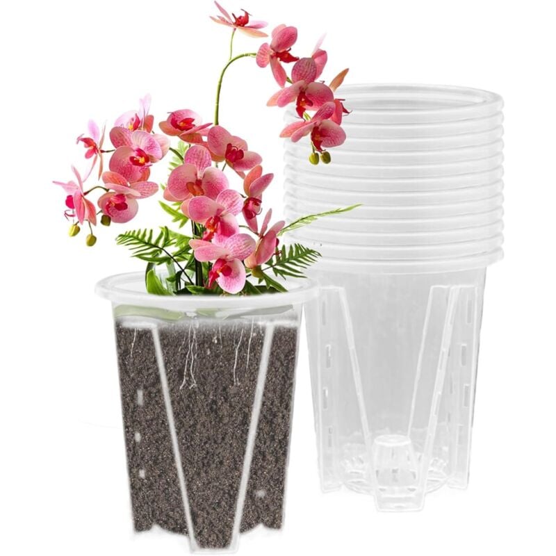 SHINING HOUSEPot Fleurs,12 Pièces Pots à Orchidée avec Trous,Pot Transparent Orchidée,OrchidéE Planter Pot Diamètre 12CM,Pot pour Orchidées en