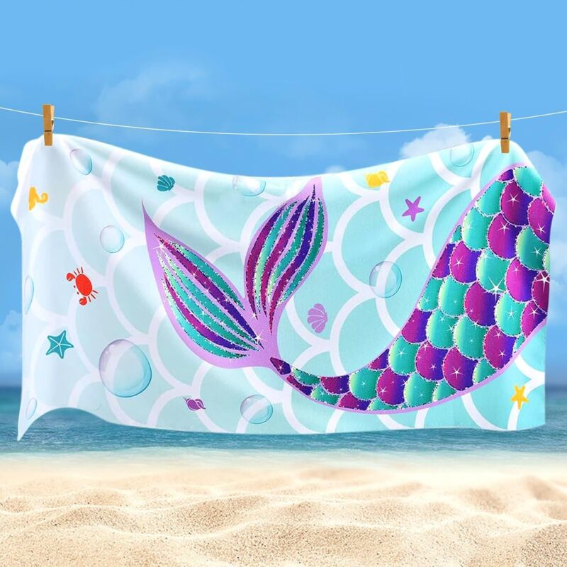 Shining House - Serviette de Plage Mermaid, 70 x 150 cm Couverture de Plage en Microfibre, Serviette de Bain à séchage Rapide pour Les Enfants,
