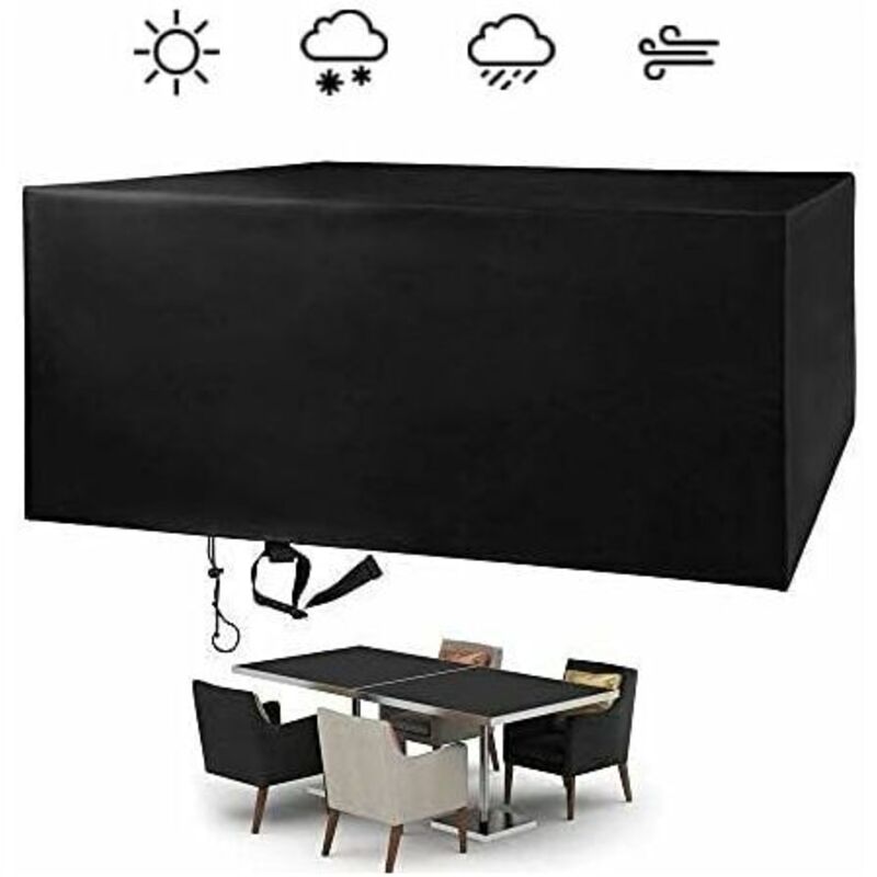 Housse de protection imperméable pour meubles de jardin en tissu Oxford 210D résistant aux uv rectangulaire pour table de terrasse (200 x 160 x 70 cm)
