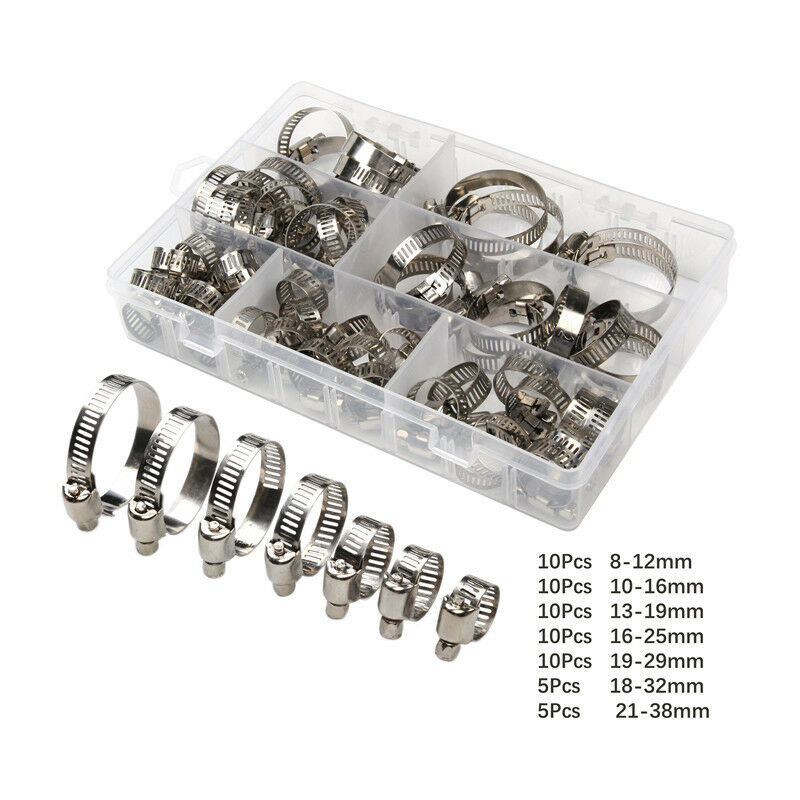 Jeu de colliers de serrage réglables en acier inoxydable 304 8-38 mm, 60 pièces