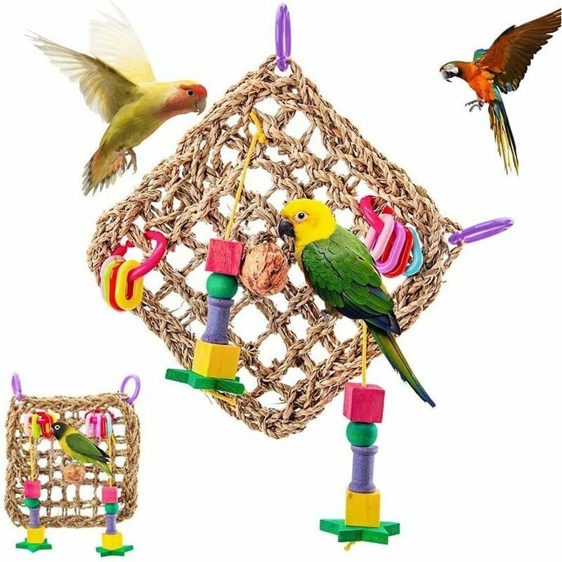jouet à mâcher d'oiseau, hamac perroquet en bois, jouet de cage d'oiseau, jouet d'oiseau naturel, fait main tresse de paille hamac perroquet avec