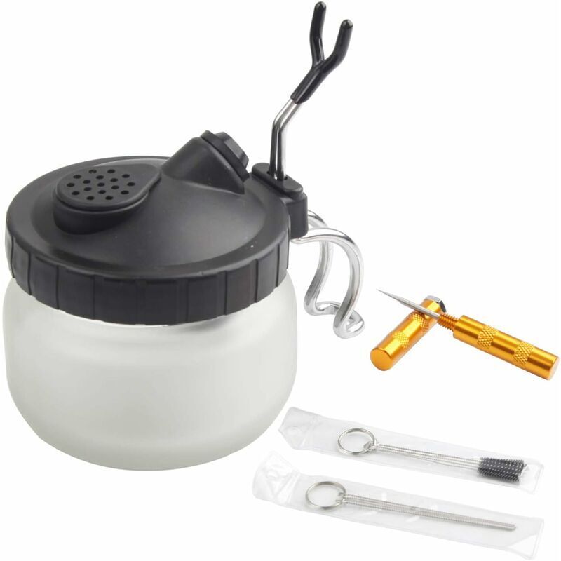 Shining House - Kit de nettoyage complet pour aérographe comprenant 1 pot de nettoyage avec support, 5 brosses de nettoyage, 5 pics de nettoyage et 1