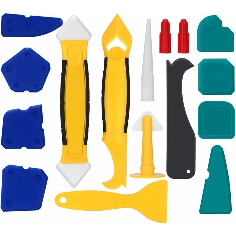 Shining House - Lisseur Joint Silicone Outils de Calfeutrage 16 Pieces Outil D'étanchéité Kit Coulis Lissage Grattoir Rretrait Scellant Extracteur de