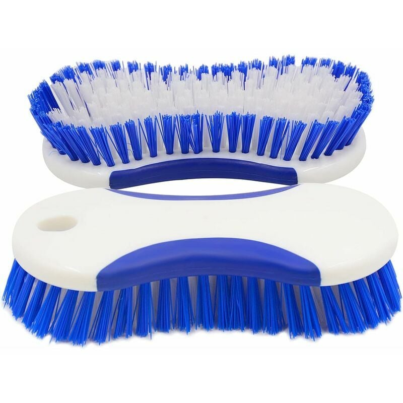 Lot de 2 brosses à récurer - En plastique - Avec poils denses - Brosse de nettoyage pour sol, tapis, carrelage, salle de bains - blue