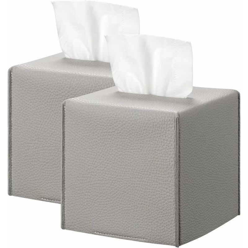 Shining House - Lot de 2 couvercles de boîte à mouchoirs gris, porte-boîte à mouchoirs carré en cuir pu avec ceinture inférieure Organisateur de