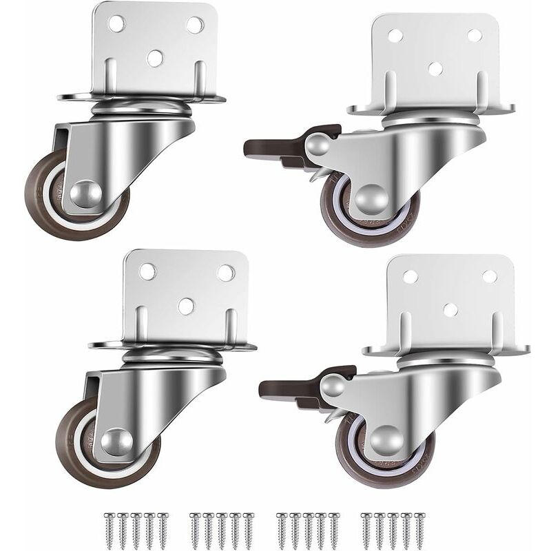 Shining House - Lot de 4 roulettes pivotantes pour meubles et pots de fleurs avec frein - plaque de montage en l, 25 mm,