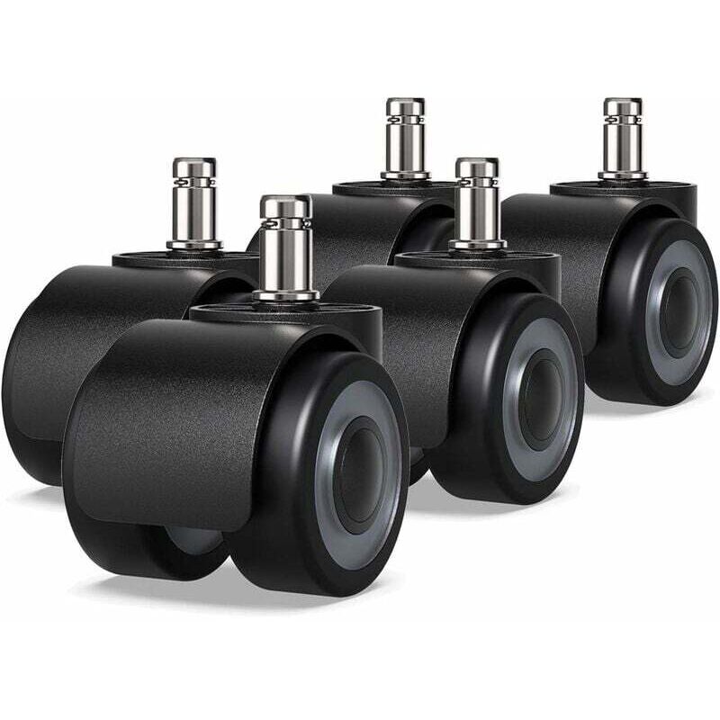 Shining House - Lot de 5 roulettes pour fauteuil de bureau - 11 x 22 mm - Design à double roues - Ne raye pas le sol - Diamètre : 50 mm