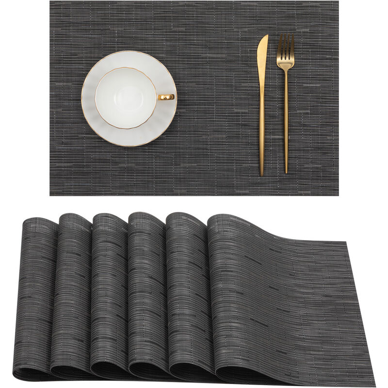 lot de 6 sets de table noirs pour tables à manger sets de table lavables en pvc résistant à la chaleur, 45x30cm - black