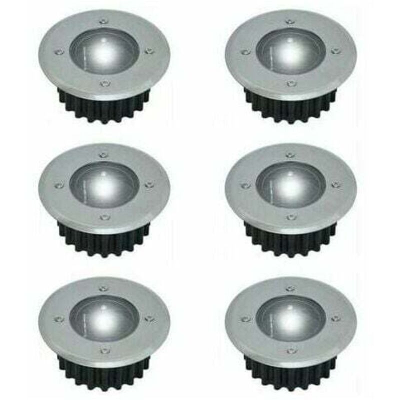 Shining House - Lot de 6 spots led solaires encastrables au sol - Ronds - Diamètre : 85 mm - Extérieur résistant au piétement - Façade en acier