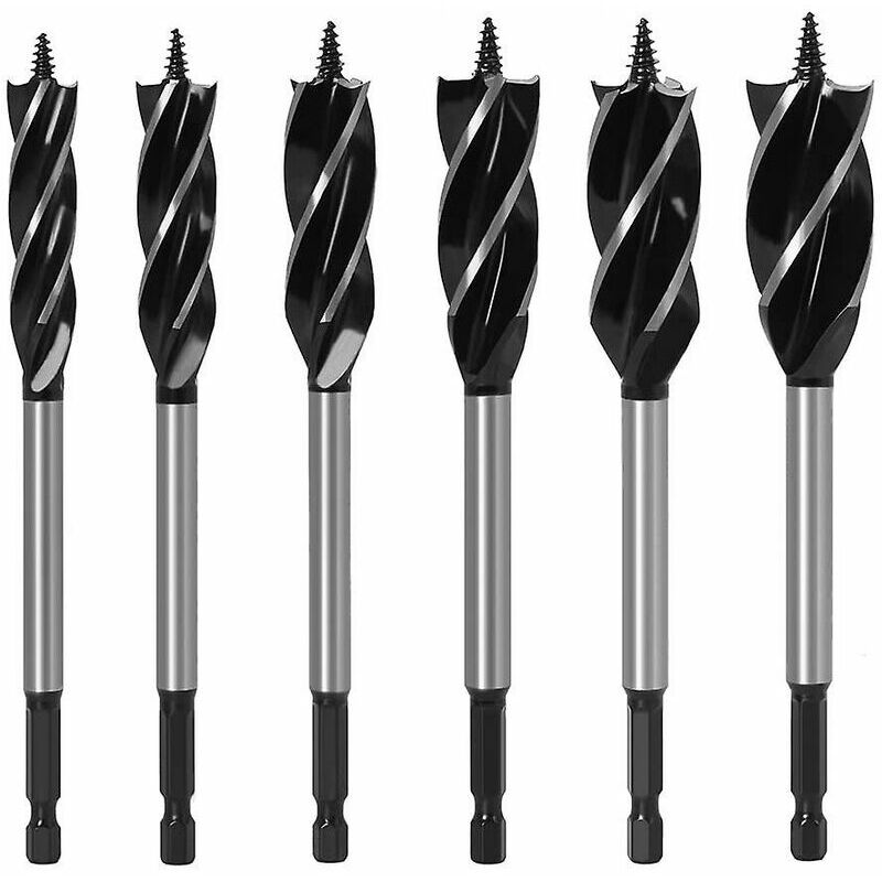 Shining House - Mandrin de perceuse 6pcs forets à tarière, ensemble de forets à bois à quatre fentes en acier à haute teneur en carbone pour outils