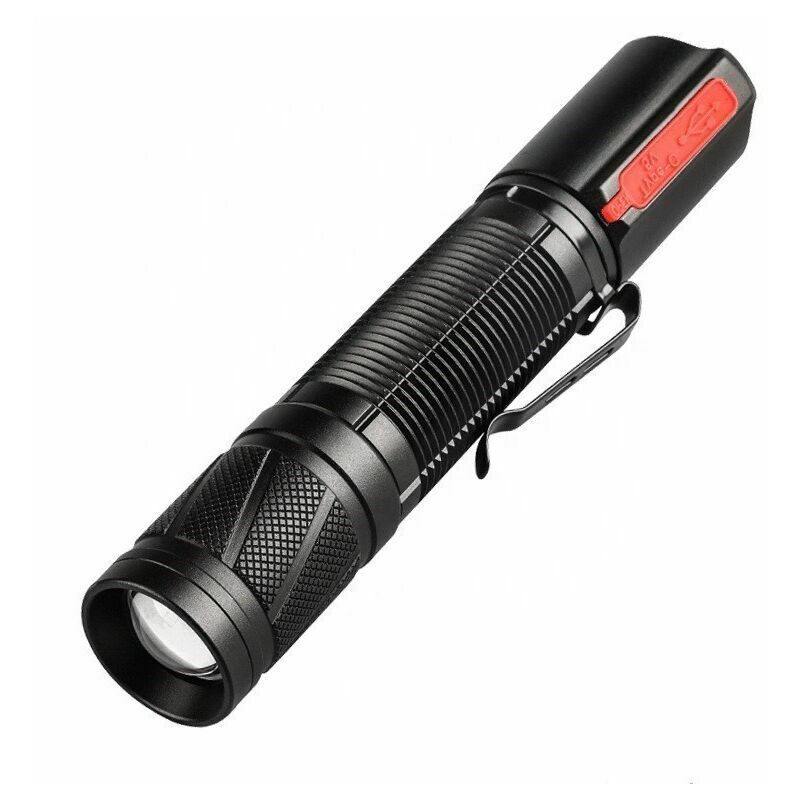 Mini Lampe de Poche étanche à led Super Lumineuse Clip en Acier, Aluminium, Noir