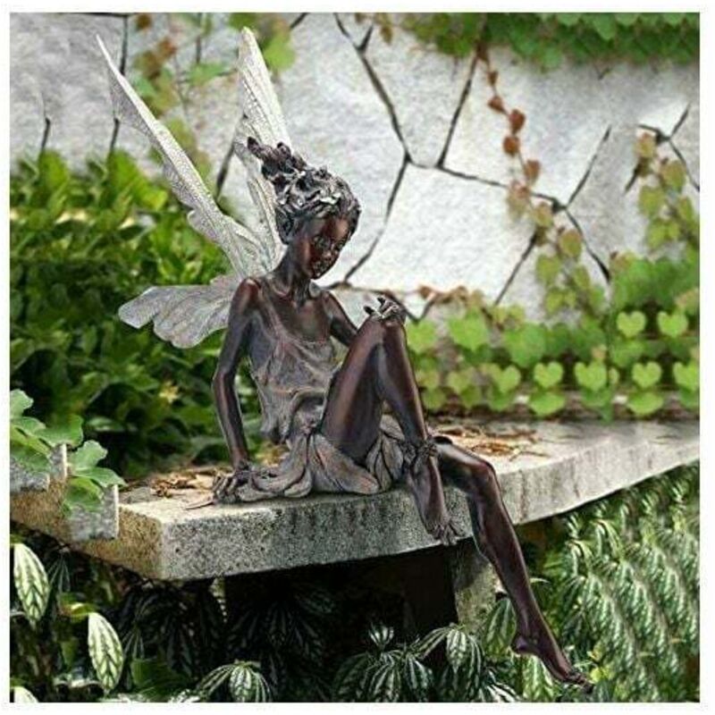 Ornement de jardin Fée magique assise, Tudor et Turek assis en résine Décoration de jardin 22 cm