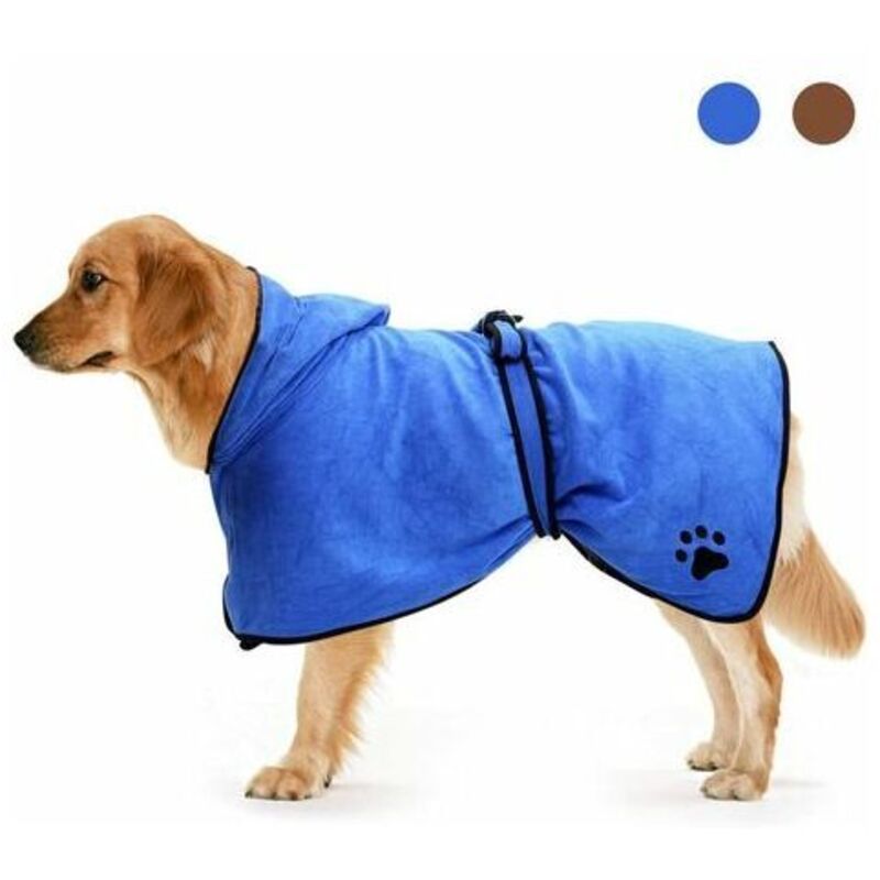 Peignoir pour Chien avec Capuchon à Cordon Ajustable, Peignoir en Microfibre Super Absorbant, séchage Rapide pour Une Fourrure sèche (Bleu, L)60CM