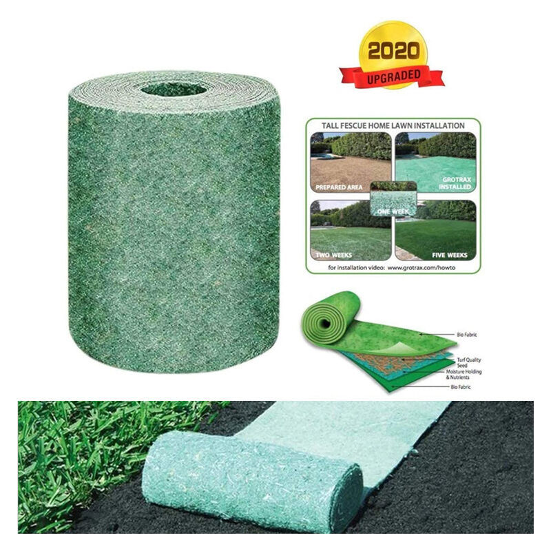 Rouleau de tapis de semences de gazon, tapis de culture d'herbe biodégradable 10FT, tapis de semences de gazon engrais jardin pique-nique jardinage